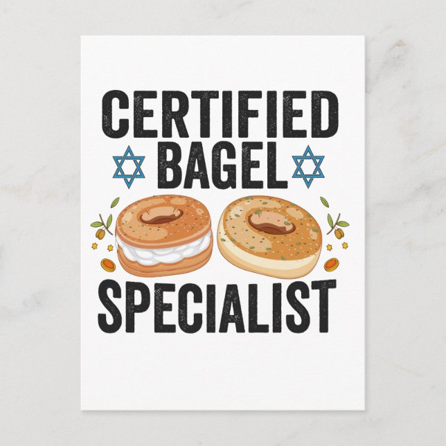 Postal Hanukkah judío, especialista en Bagel certificado (Anverso)