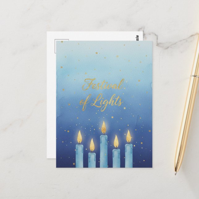 Postal Hanukkah Lights Postcard (Anverso/Reverso In Situ)