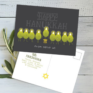 Postal Hanukkah Menorah Olives, Grupo Gris Oscuro