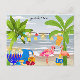 Postal Hanukkah - temática de la playa , flamingo,