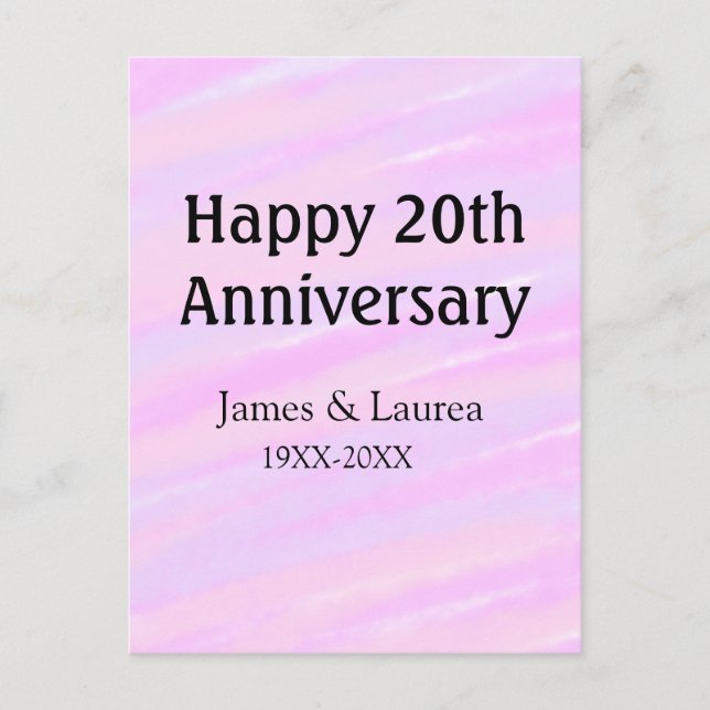 Postal Happy 20th anniversary pink purple pastel name bol (Anverso)