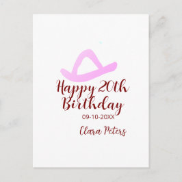 Postal Happy 20th birthday pink cowboy girl name date sim
