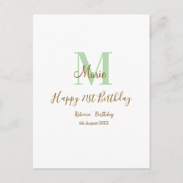 Postal Happy 21st Birthday green add name monogram brown