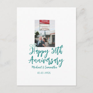 Postal Happy 50th anniversary photo turquoise bow name da