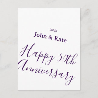 Postal Happy 50th anniversary purple name year simple 