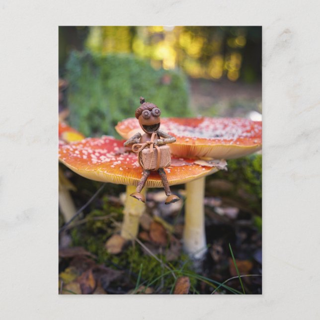 Postal Happy Acorn Elf Birthday Greeting Card (Anverso)