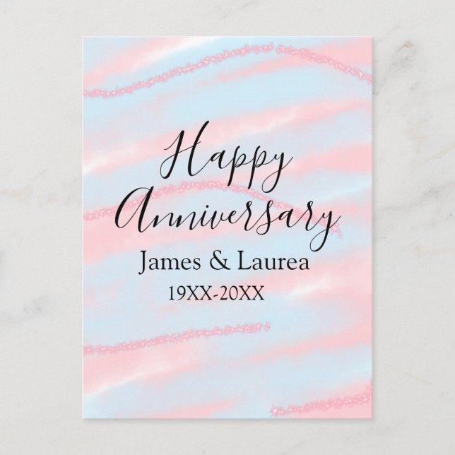 Postal Happy anniversary wedding name date year pastel  (Anverso)