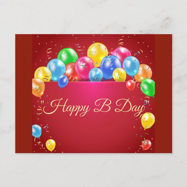 Postal Happy B Day Balloon Postcard  (A vibrant way to say "Happy B Day"!)