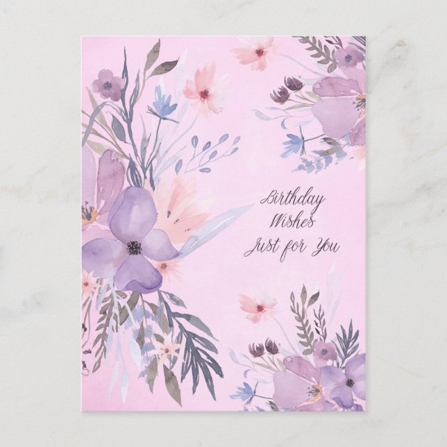 Postal Happy Birday Watercolor Wildflowers Postcard (Anverso)