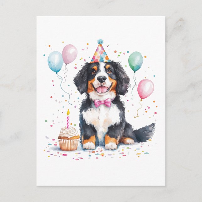 Postal Happy Birthday Bernese Mountain Dog (Anverso)