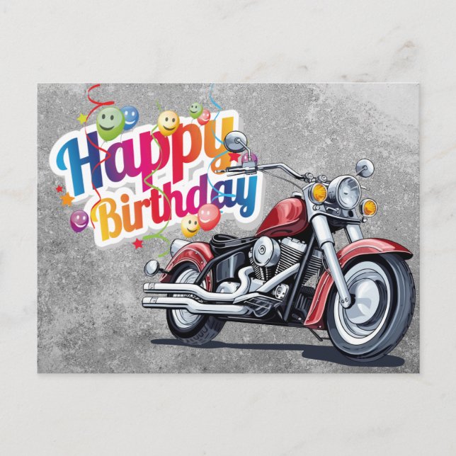 Postal Happy birthday! biker (Anverso)