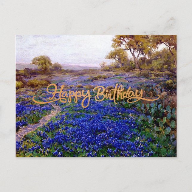 Postal Happy Birthday, Bluebonnets at Twilight, (Anverso)