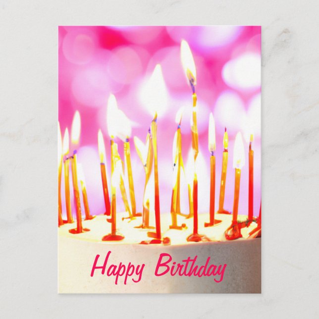 Postal Happy Birthday cake with burning candles Karte (Anverso)
