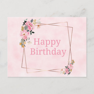 Postal Happy Birthday Card - Pink Flowers