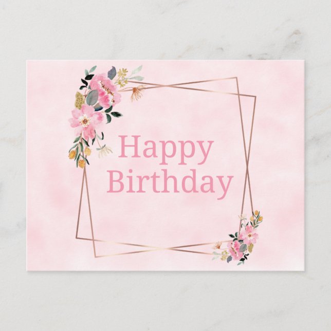 Postal Happy Birthday Card - Pink Flowers (Anverso)