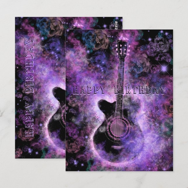 Postal Happy Birthday Card Rock and Roll Guitar Music (Anverso / Reverso)