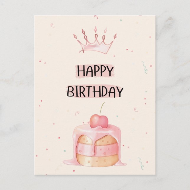 Postal Happy Birthday Card with Cake (Anverso)