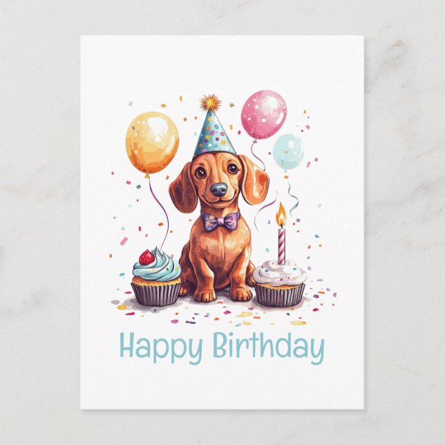 Postal Happy Birthday Dachshund Dog  (Anverso)
