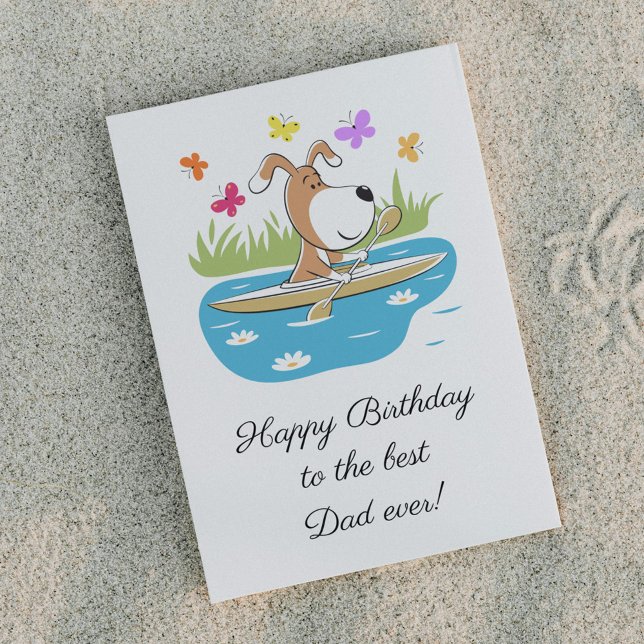 Postal Happy Birthday Dad Dog Puppy Kayak Postcard (Subido por el creador)