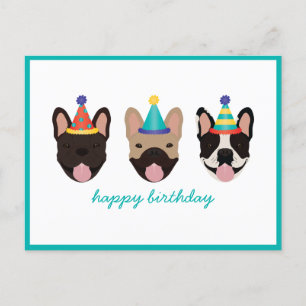 Postal Happy Birthday French Bulldog Party Hats