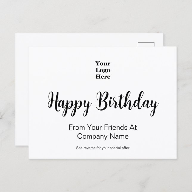 Postal Happy Birthday From Business Logo Special Offer (Anverso / Reverso)