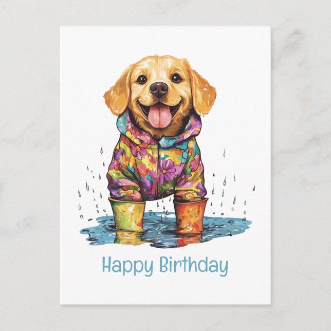 Postal Happy Birthday Labrador Retriever Rain Puddle (Anverso)