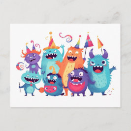 Postal Happy Birthday. Monsterparty mit Monstern