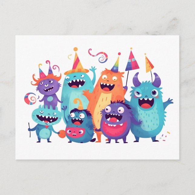 Postal Happy Birthday. Monsterparty mit Monstern (Anverso)
