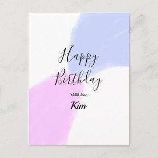 Postal Happy birthday pink purple pastel name simple eleg