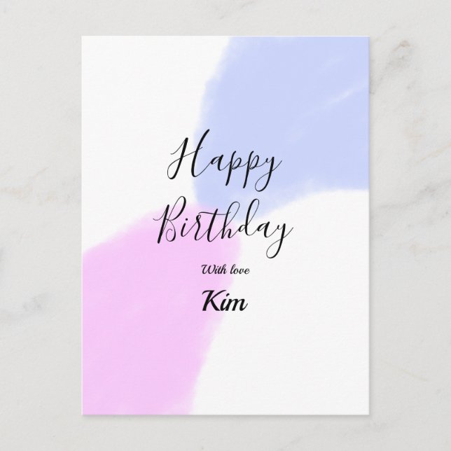 Postal Happy birthday pink purple pastel name simple eleg (Anverso)