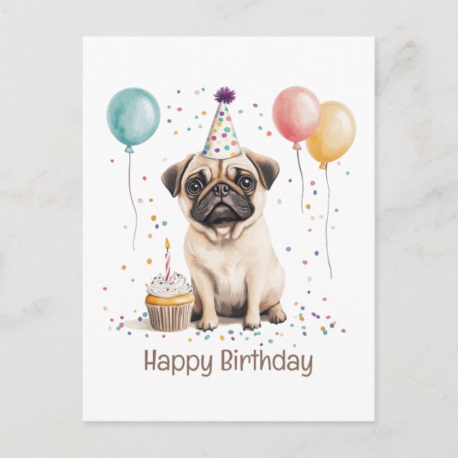 Postal Happy Birthday Pug Dog (Anverso)