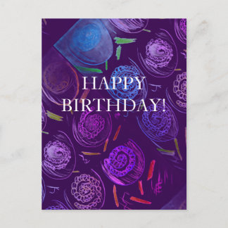 POSTAL HAPPY BIRTHDAY PURPLE FLOWERS