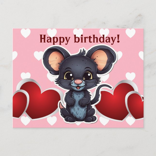 Postal Happy birthday! souris (Anverso)