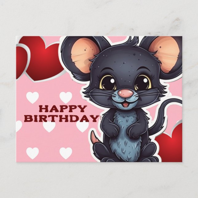 Postal Happy birthday! souris (Anverso)