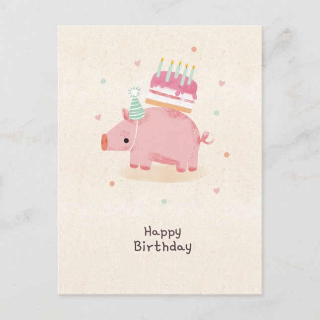Postal Happy birthday stealing piglet (Anverso)