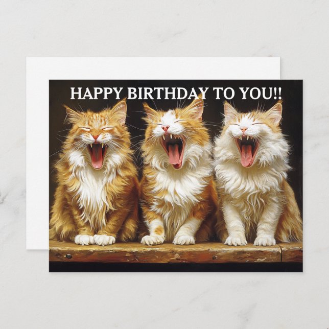 Postal Happy Birthday Three Ginger Singing Cats   (Anverso / Reverso)