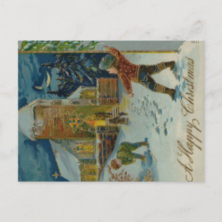 Postal Happy Christmas - Vintage snowball fight postcard
