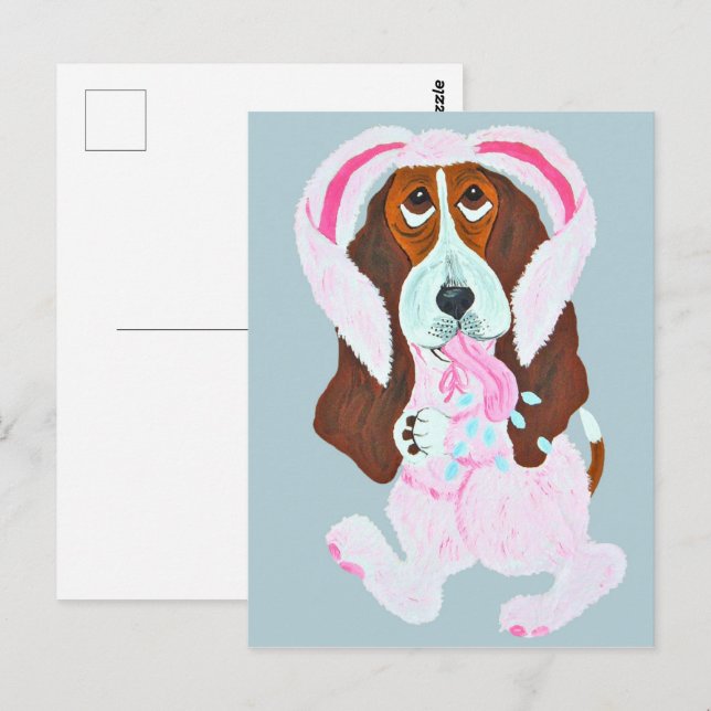 Postal Happy Easter Basset Hound Easter Bunny (Anverso / Reverso)