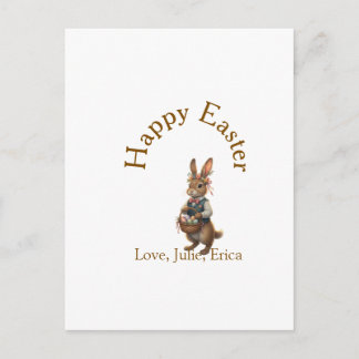 Postal Happy Easter brown bunny with eggs love add name 