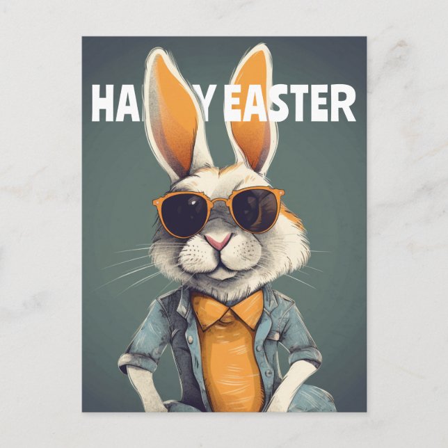 Postal Happy Easter Bunny Orange Sunglasses Funny (Anverso)