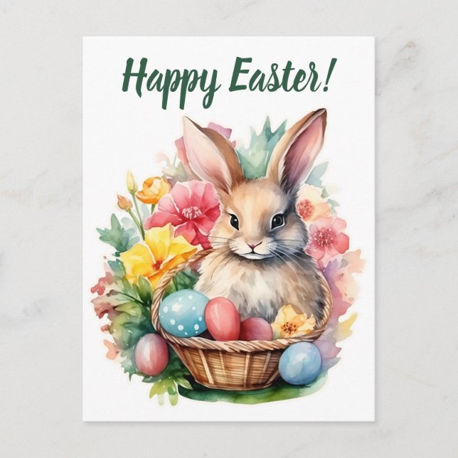 Postal Happy Easter Bunny Watercolor (Anverso)