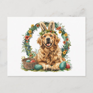 Postal Happy Easter Golden Retriever Dog Bunny Ears