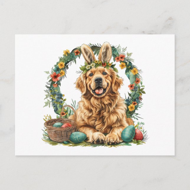 Postal Happy Easter Golden Retriever Dog Bunny Ears (Anverso)