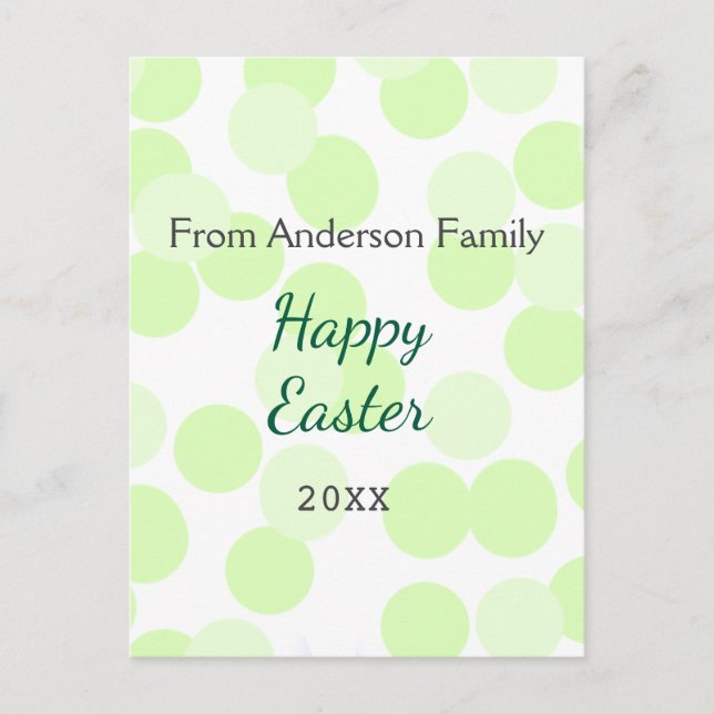 Postal Happy Easter gray green polka dots family name (Anverso)