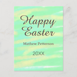Postal Happy Easter green yellow pastel gray name year 