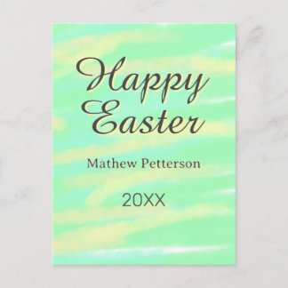 Postal Happy Easter green yellow pastel gray name year 