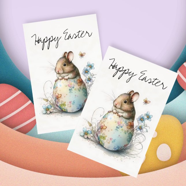 Postal Happy Easter Watercolor Baby Mouse (Subido por el creador)