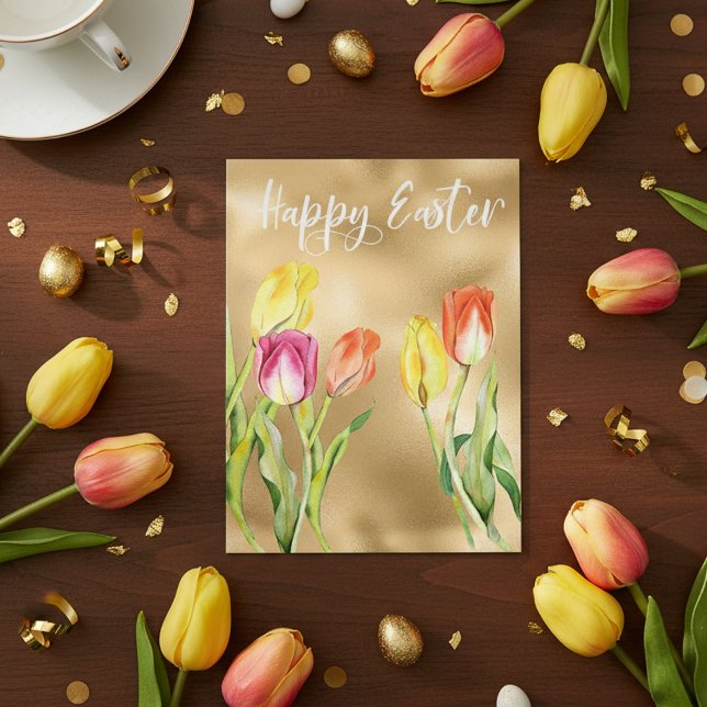 Postal Happy Easter Watercolor Tulip Floral (Subido por el creador)