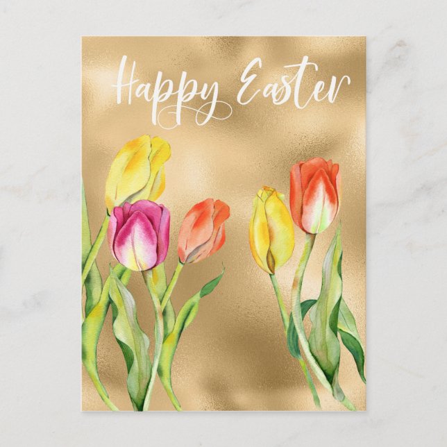 Postal Happy Easter Watercolor Tulip Floral (Anverso)
