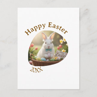 Postal Happy Easter white bunny year photo family name